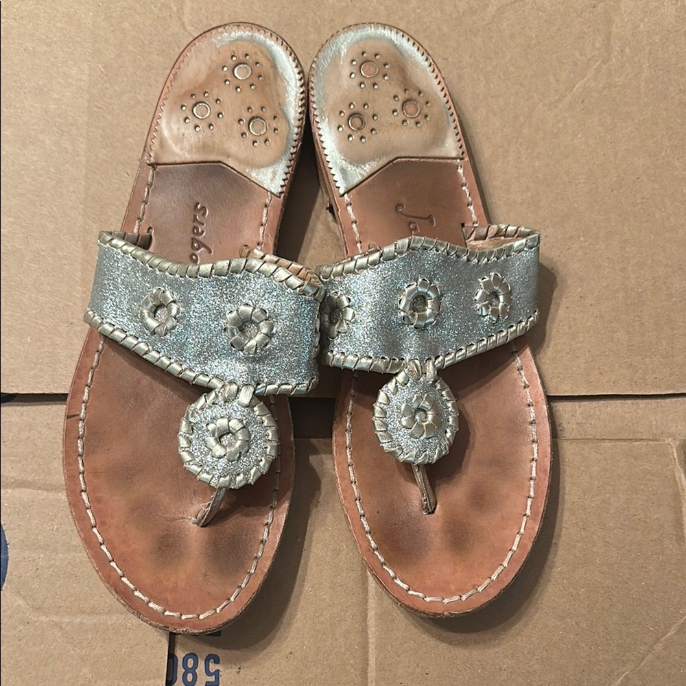 Women's Silver and Tan Jack Rogers Sandals